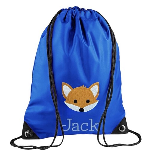 Personalised embroidered name & Fox drawstring bag - PE Kit, swimming, school - Picture 3 of 11