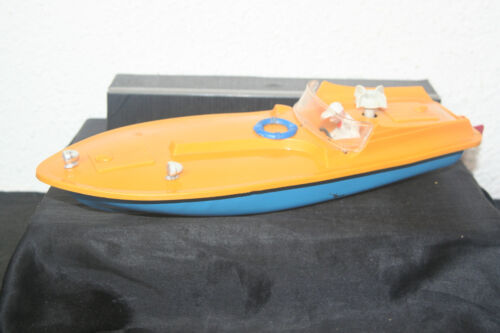 Altes Motorboot Speedboot Blech Plastik mit Antrieb Spielzeug Modell 35cm lang - Bild 1 von 7