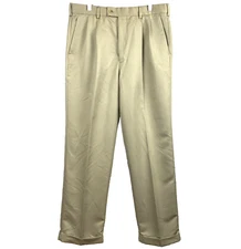 GEOFFREY BEENE Dress Pants Men's Size 36 x 32 Tan 2 Pleat Front Cuffed Office