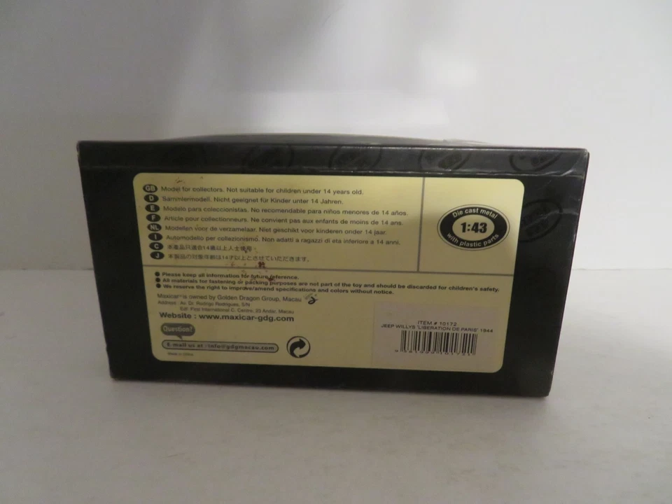 Maxi Car Jeep Willys Liberation De Paris 1944 MIB US Army 1:43 Scale MIB - image 4 of 4