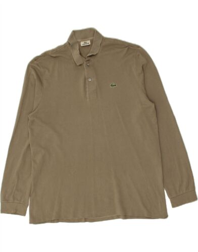 LACOSTE Mens Long Sleeve Polo Shirt Size 5 Large Beige BG13 - Picture 1 of 3