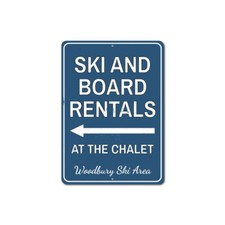 Ski And Board Shop Sign Rentals At Chalet Arrow Aluminum Metal Decor Sign