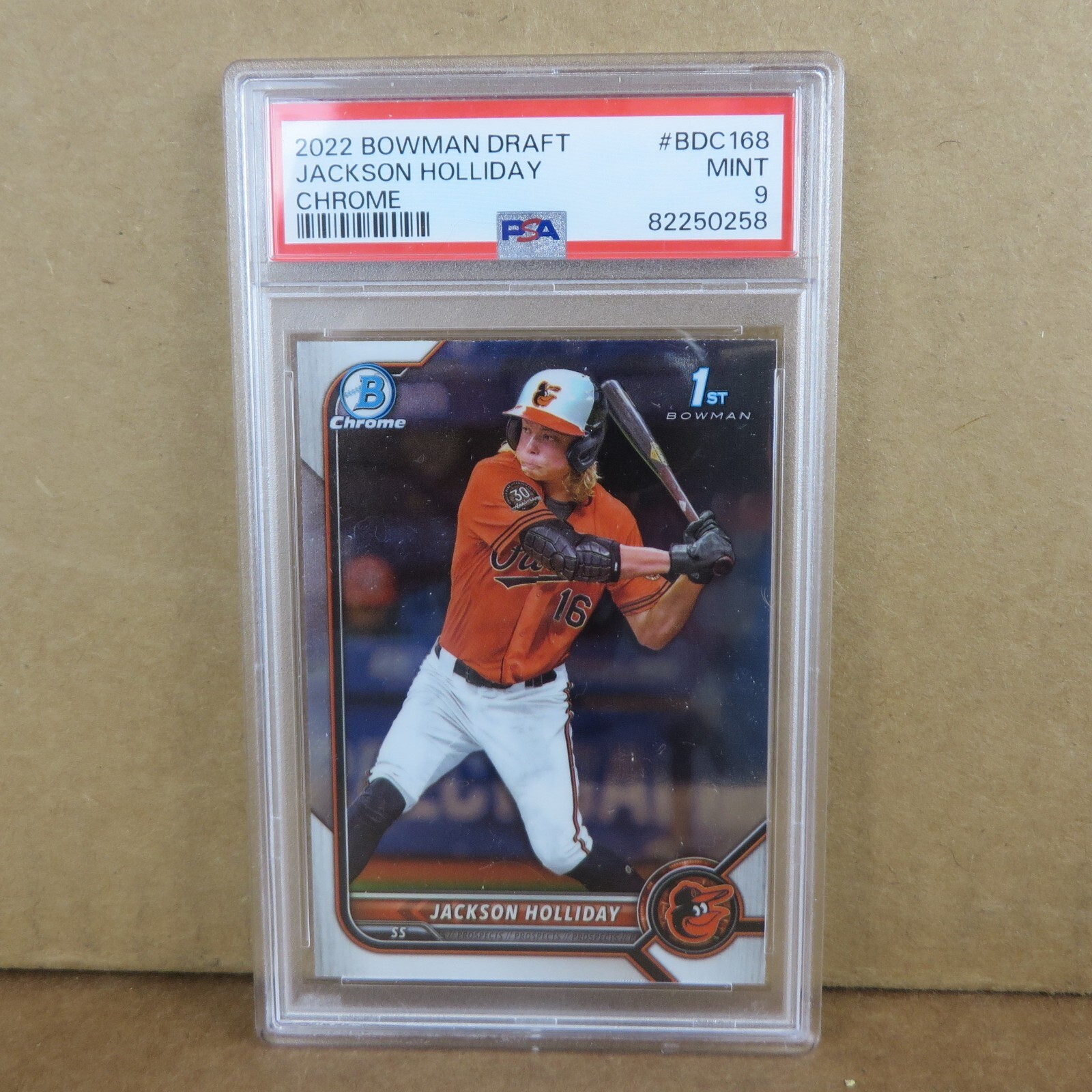 JACKSON HOLLIDAY 2022 Bowman Draft 1st Rookie Chrome #BDC-168 PSA 9 MINT Orioles