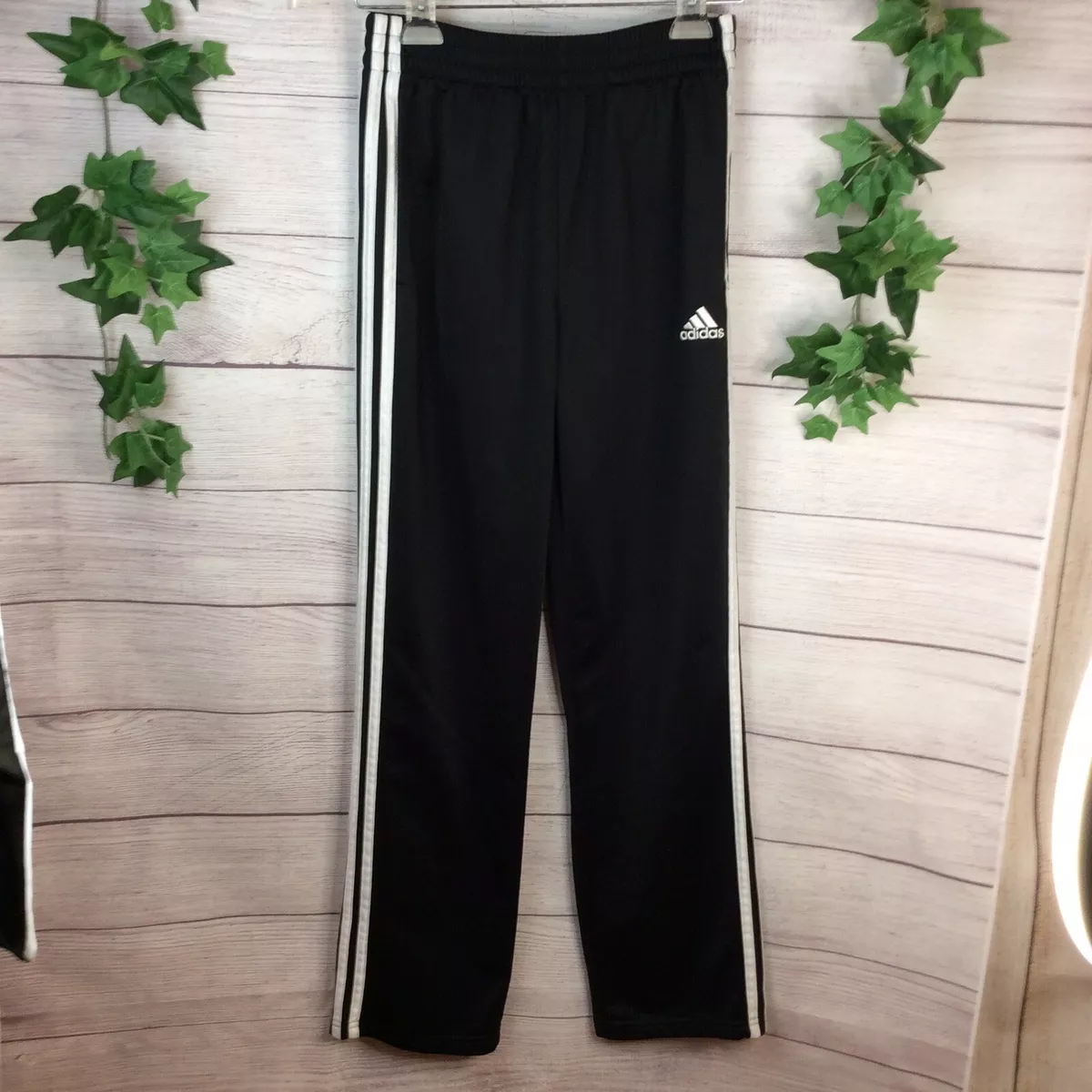 Boys Adidas Track Pants Size L 14/16 Black Athletic EUC Condition