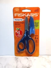 Fiskars antimicrobial handle Pointed Tip 5 inch Kids Scissors Blue with Sheath