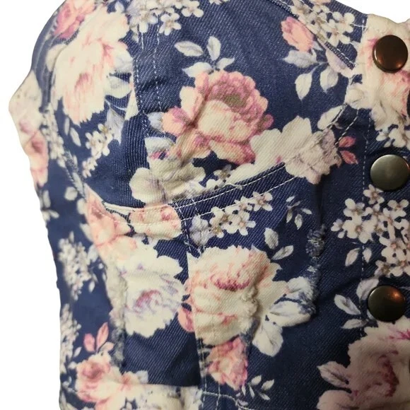 Bustier Denim Estampado Floral Nollie Talla Grande Festival Coachella Niña Usado en Excelente Condición Foto 3 de 4