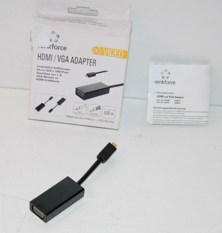 Renkforce HDMI / VGA Adapter [1x HDMI-Stecker D Micro - 1x VGA-Buchse] Schwarz 0 - Bild 3 von 4