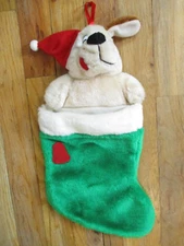 Vintage Plush Dog Christmas Stocking 3D Stuffed Animal Beggin Strips 15"