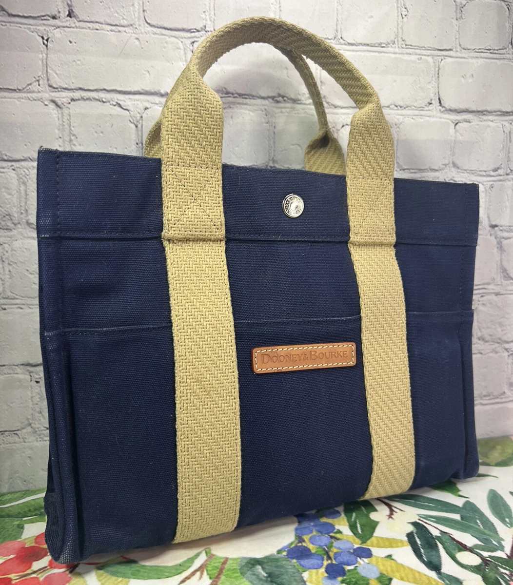 Dooney Bourke Navy Blue Tan Purse Canvas Stand Up Slim Case