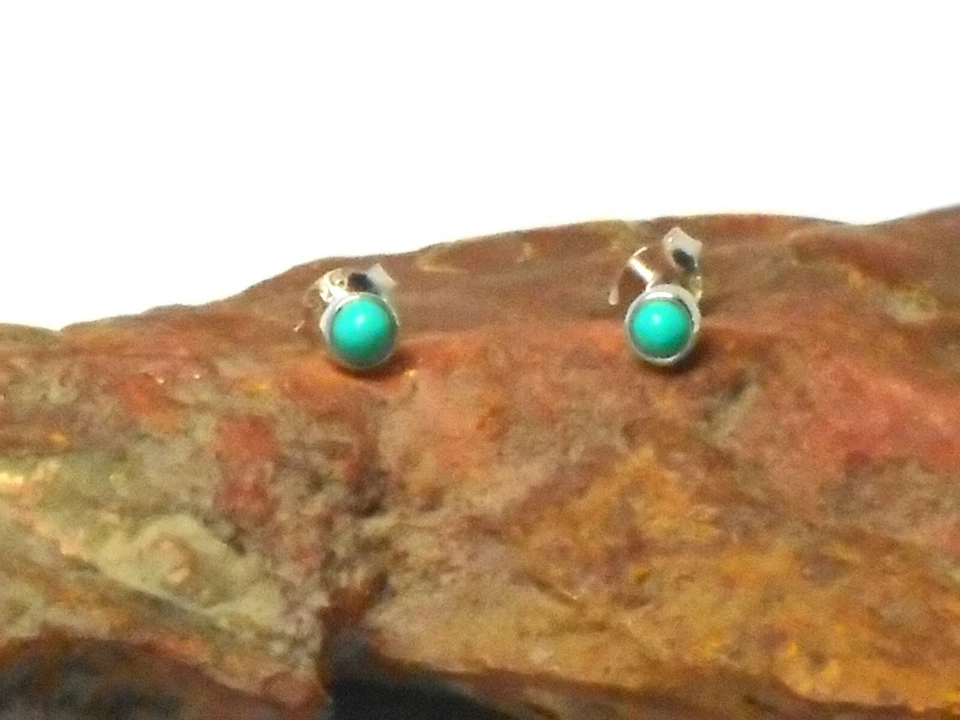 Small Round Blue TURQUOISE Sterling  Silver  925 Gemstone Stud  Earrings - 3 mm - Image 3 of 4