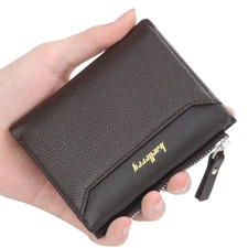 Mens Small Hangbag Leather Bi-fold Wallet with Coin Zip Pocket Card Holder Gifts