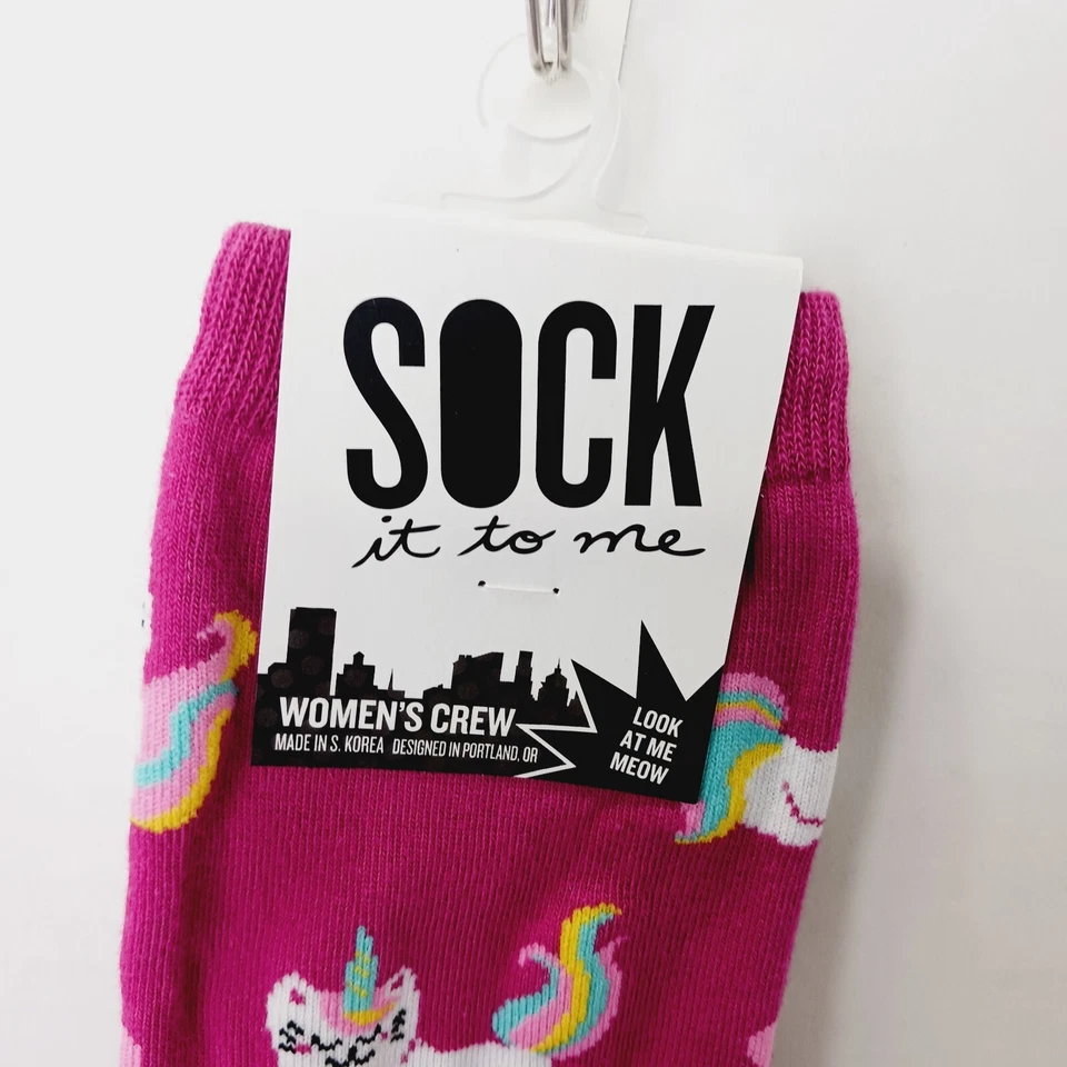 Sock It To Me Crew Women Boy Cat Unicorn Caticorn Pink Heart Kitten Horn NWT NEW - Image 3 of 4