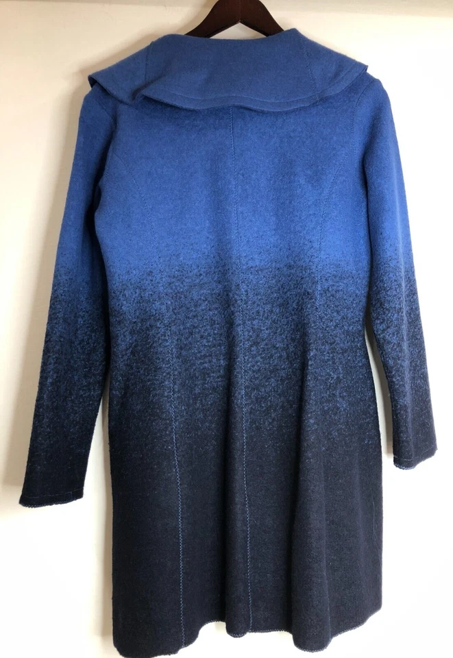 Nic + Zoe Size XL Blue & Black Ombre Wool Blend Coat Shawl Collar & Pockets - Image 2 of 4