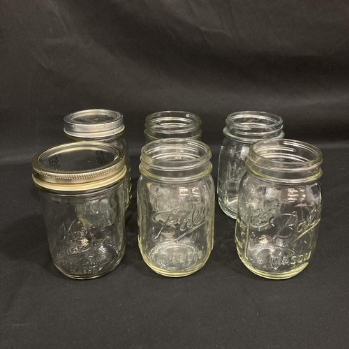 Lot Of 6 Ball Kerr Clear Glass Pint Canning Jars 2 With Rings Vintage lot-of-6-ball-kerr-clear-glass-pint-canning-jars-2-with-rings-vintage