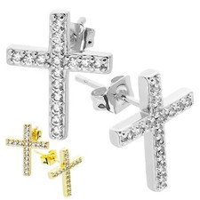 Pair - Cross with Cubic Zirconia Surgical Steel Push Back Stud Earrings