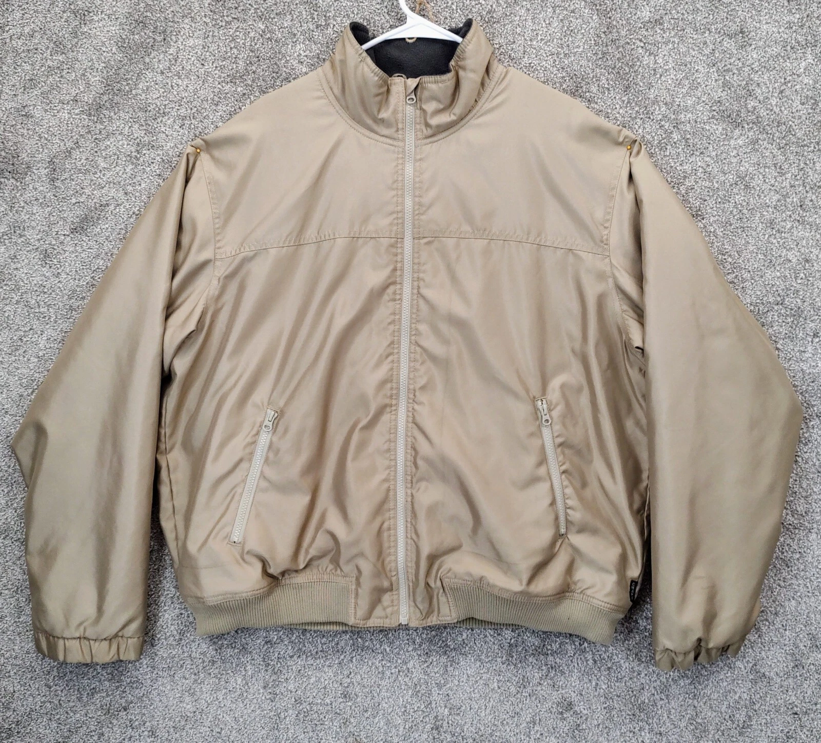 Chaps Harrington Jacket Mens XXL Tan Full Zip Dad Coat Zip Pockets Fleece Lined