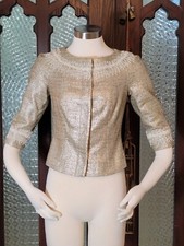 CARMEN MARC VALVO Sparkling Gold Jacket with Beaded Collar/Sleeves, Lined, Sz 2