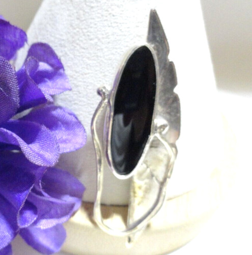 925 STERLING HANDMADE SILVER & BLACK ONYX BROOCH🌺