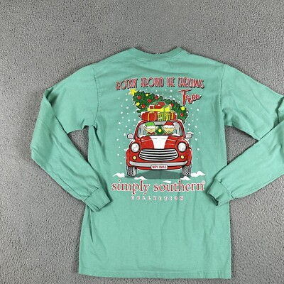 #ad #ad Simply Southern T Shirt Womens Small Green Long Sleeve Crew Neck 100% Cotton $19.79