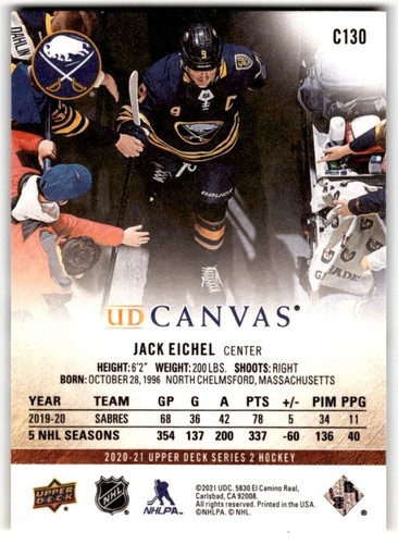 2020-21 Upper Deck UD Canvas Jack Eichel #C130 Buffalo Sabres - Picture 2 of 2