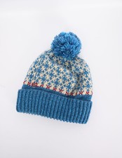 Vintage 1980s Blue Snowflake Snow/Ski Beanie w Pom Pom - ABG - Geometric Burgand