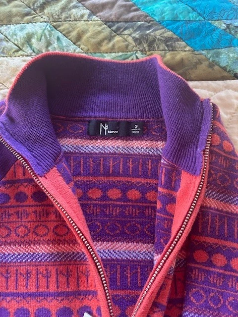 Suéter Pullover Mujer Neve Lana Merino Talla S Naranja/Púrpura 1/4 Cremallera Foto 4 de 4