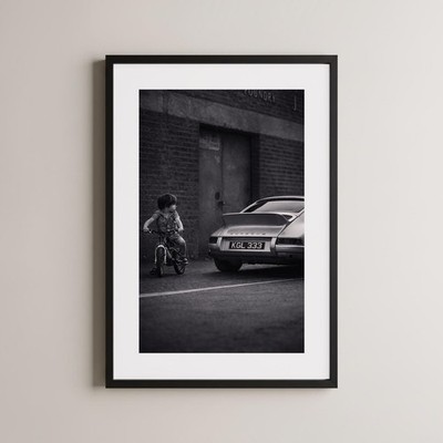 Child and Car, Iconic Porsche Poster Blending Youth and Vintage Design