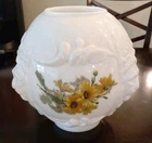 9" Vtg Milk Glass Ball Oil Lamp Shade Globe GWTW Puffy Lion Heads White 4" Fit