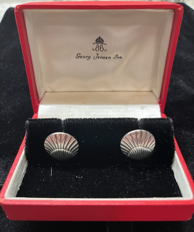 Vintage Georg Jensen Sterling Shell Style No.66 Cufflinks Danish Made 24g Box