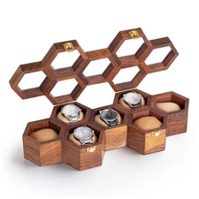 Men’s Watch Box Organizer – Dark Rosewood Display Case with Glass Lid, Stylis...