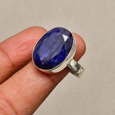 Blue Sapphire Gemstone 925 Sterling Silver Handmade Jewelry Ring Size 9.5