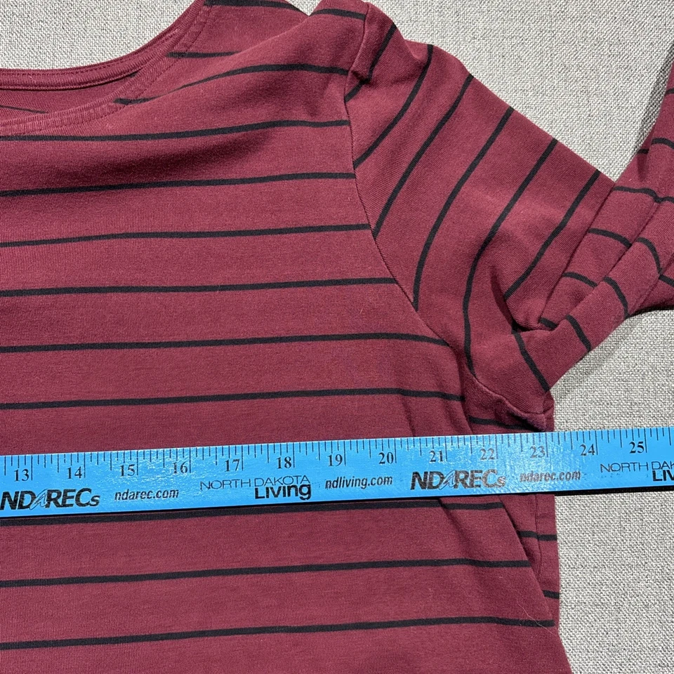 Damas Mujeres Plus 2X CJ Banks Manga Larga Granate Rayas Tejido Algodón Camisa Top Foto 4 de 4