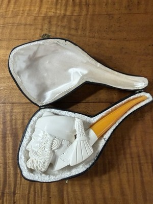 Block Meerschaum Vintage Turkish Man With Fez Style Hat Deep Bowl With Case 503