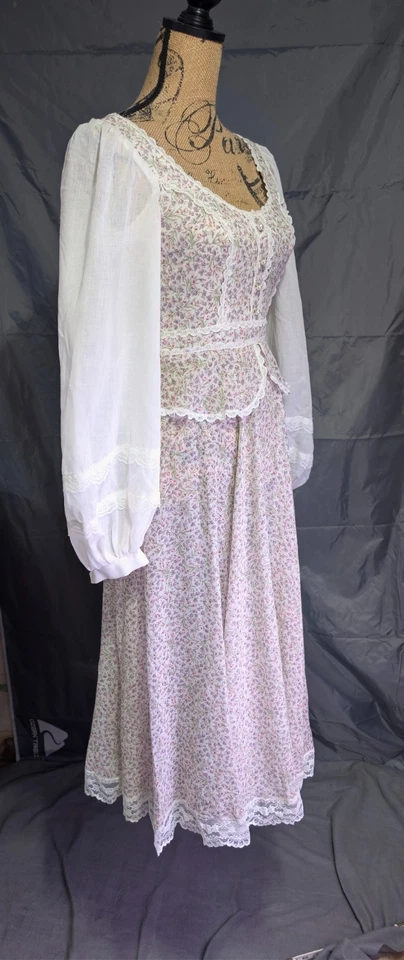 Maxi Vestido Gunne Sax Vintage Años 70 Talla 7 XXS Victoriano Calico Pradera Corsé Foto 2 de 4