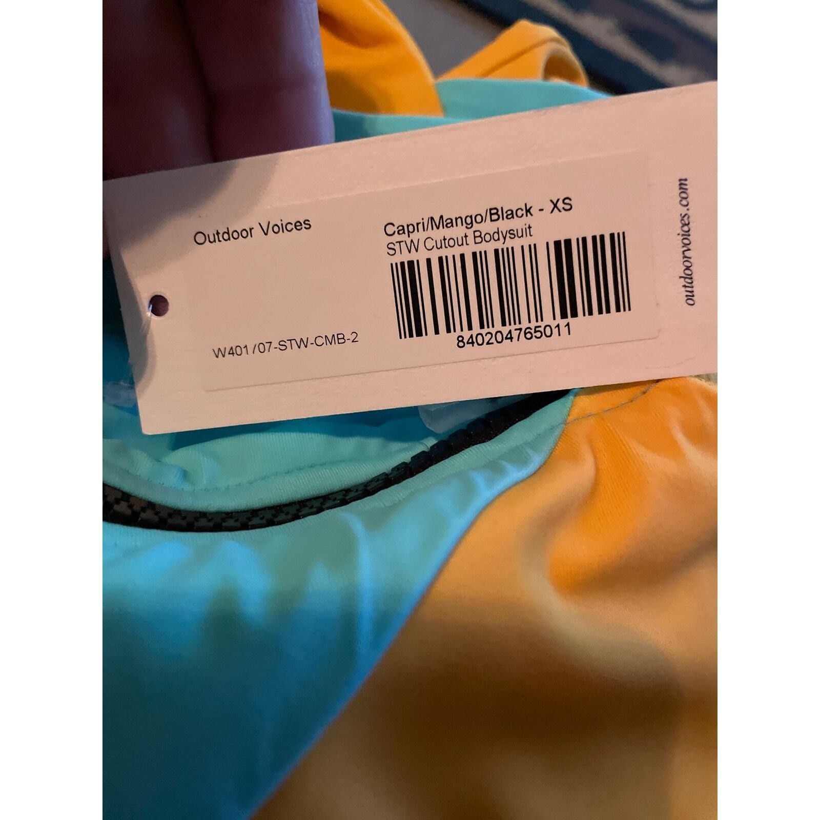 Outdoor Voices Women's XS Cutout SplashKnit 6” Quick Drying Bodysuit Capri Mango thumbnail 5