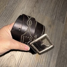 Vintage Express Leather Belt Brown Silver Buckle Studs Waist Belt Women M