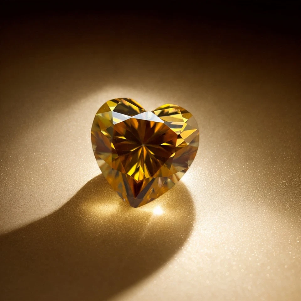 1PCS Heart Cut Golden Yellow 3x3mm-11x11mm Loose Moissanite D Color Fancy Stone - Image 4 of 4