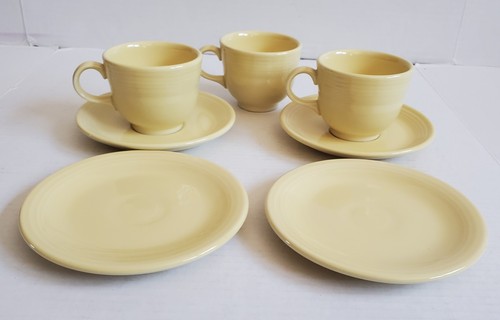 Fiestaware Yellow 3 Cups 2 Saucers 2 Plates Discontinued Fiesta 7 Pc - Picture 3 of 15