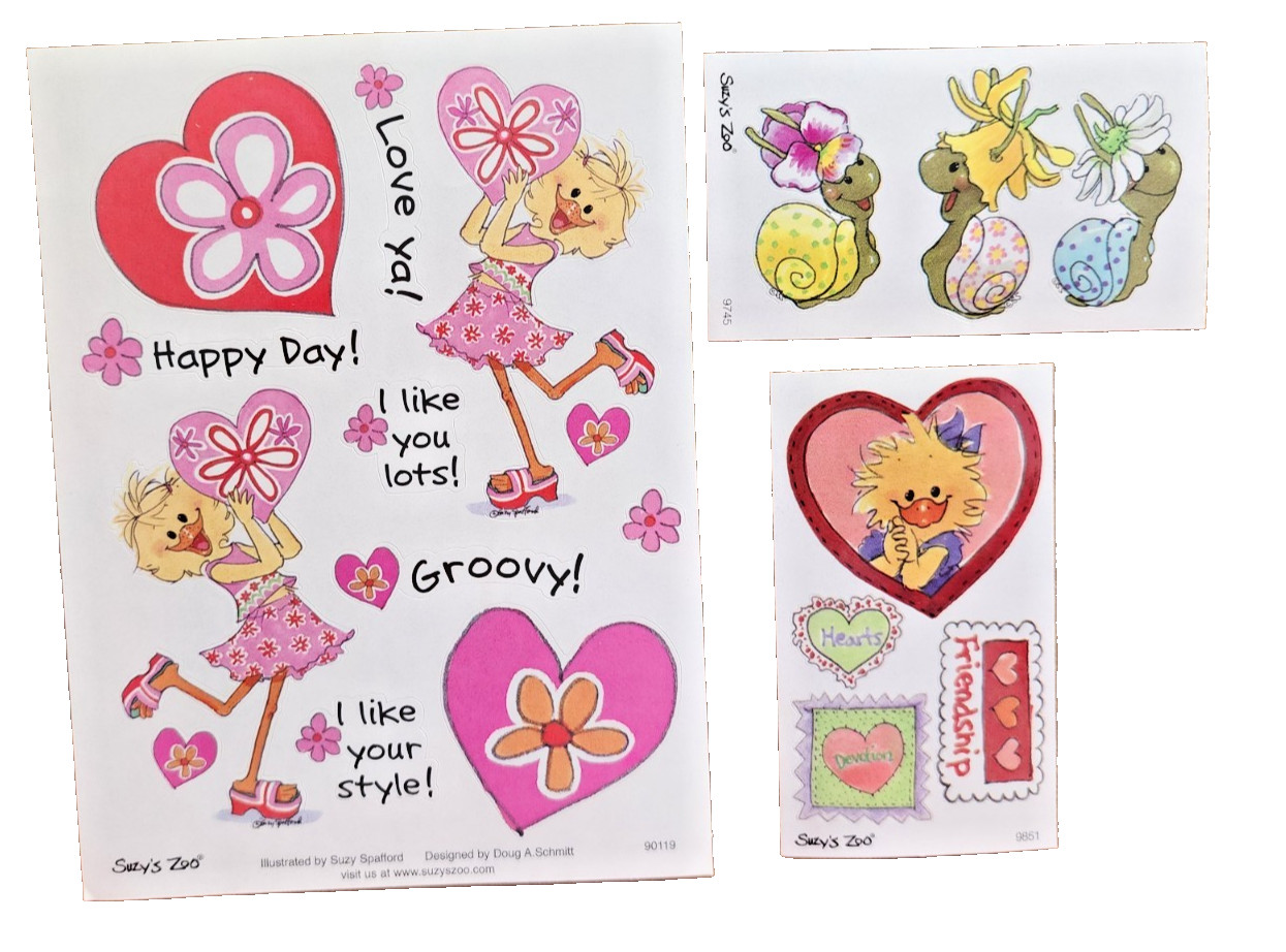 Vintage Suzy's Zoo Love You Friendship Friends Stickers - 3 sheets