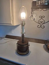 Primitive Wood Firkin Sugar Bucket Table Lamp - Woks!