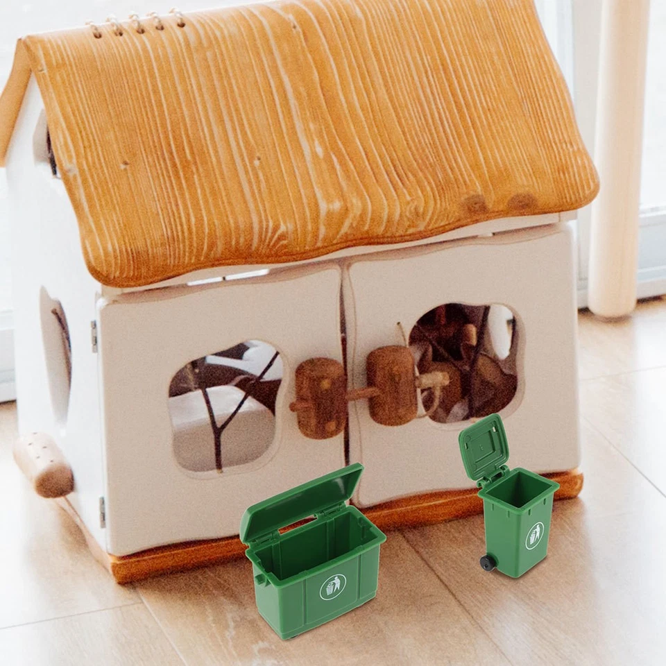 4 Stück Mini-Mülleimer mit Deckel und Rädern, Modell für Puppenhaus, - Bild 2 von 4