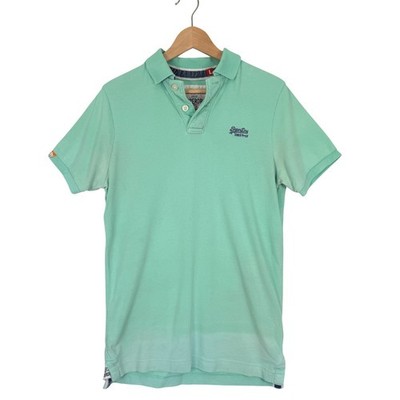 Superdry Mint Green Japan Spirit Vintage Destroyed Pique Polo Shirt Size Large