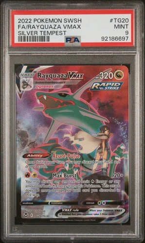 2022 POKEMON SWORD & SHIELD SILVER TEMPEST #TG20 FULL ART/RAYQUAZA VMAX PSA 9