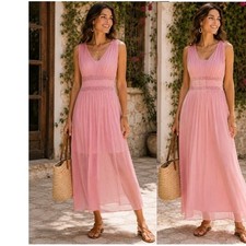 Sundance Pink Maxi Dress XL Sleeveless Empire Waist Romantic Boho