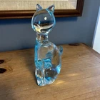 Vintage Signed Licio Zanetti Murano Glass Cat Figurine 8” Collectible Blue