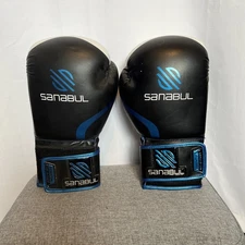 Sanabul Essential Gel Boxing Gloves 12 oz Black White and Blue Kickboxing Gloves