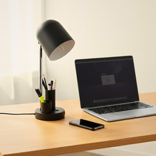 abc HOME Schreibtischlampe Metall USB Ladeanschluss Stiftehalter Schwarz 44cm