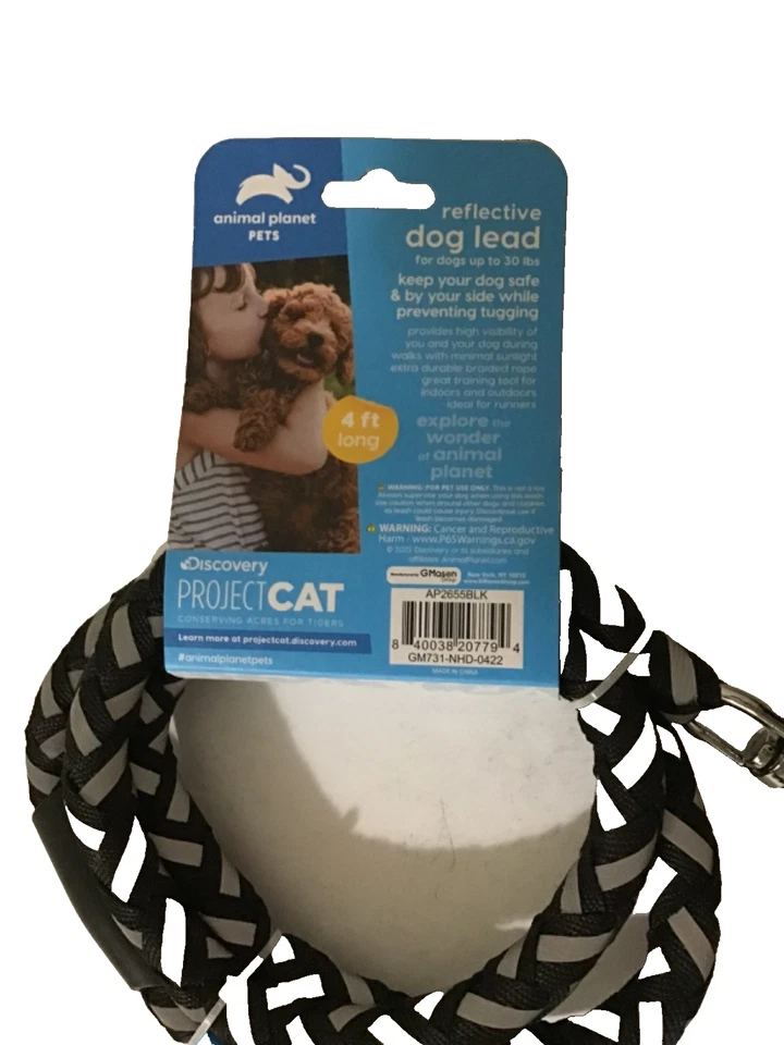 Plomo reflectante para perro Animal Planet Pets 4 pies de largo hasta 30 libras negro trenzado NUEVO Foto 4 de 4