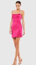 Mac Duggal 55691 Pink Rhinestone Strap Satin Mini Dress, Size 4 MSRP $238