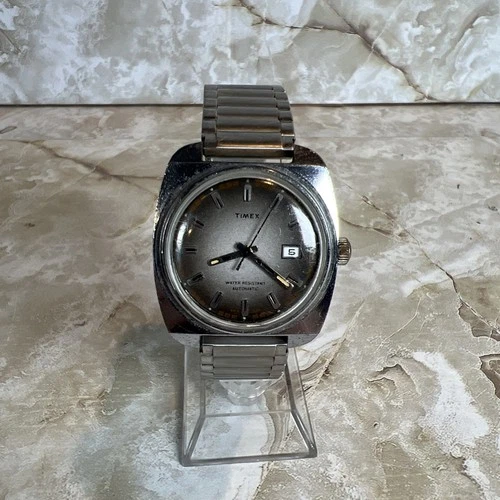 Timex Viscount Silver Tone Mens Vintage 1970s Automatic Watch FOR PARTS - AS IS